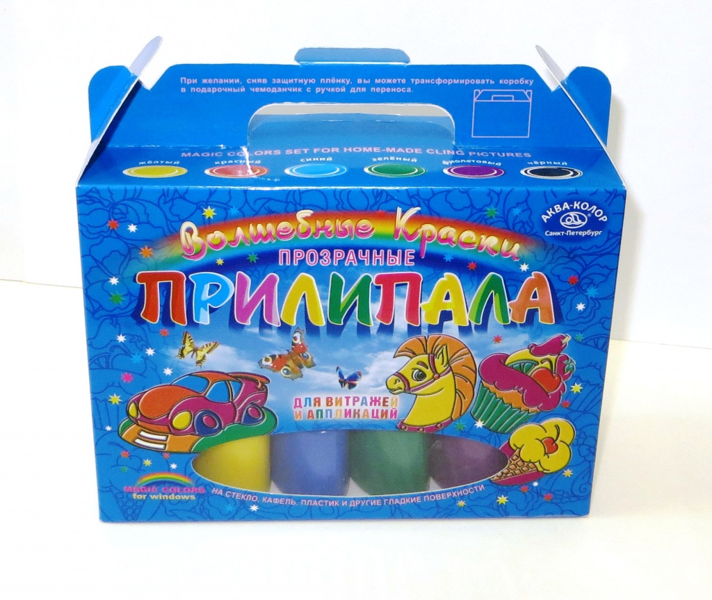 Прозрачные Волшебные краски Прилипала для создания аппликаций, набор 6 цветов, 150 мл