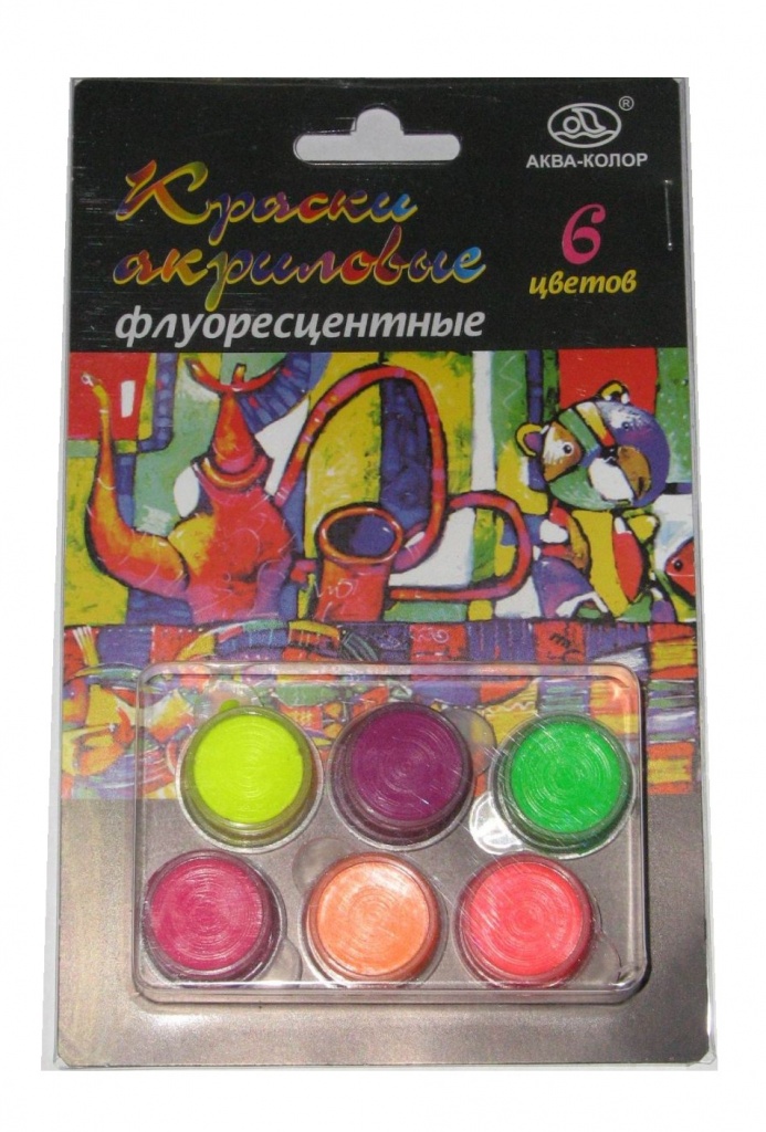 Краски акриловые флуоресцентные, набор 6 цветов, 18мл.